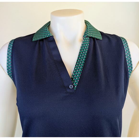 Lady Hagen Golf Top Medium Navy w/ Green Geometric Trim Sleeveless Athletic NEW - Picture 2 of 10